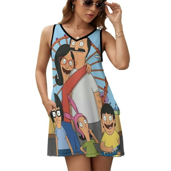 Bob's Burgers Belcher Family Women's Dress Novelty Sleeveless Sundress Summer Soft Knee Length Loose Tank Dress With Pockets