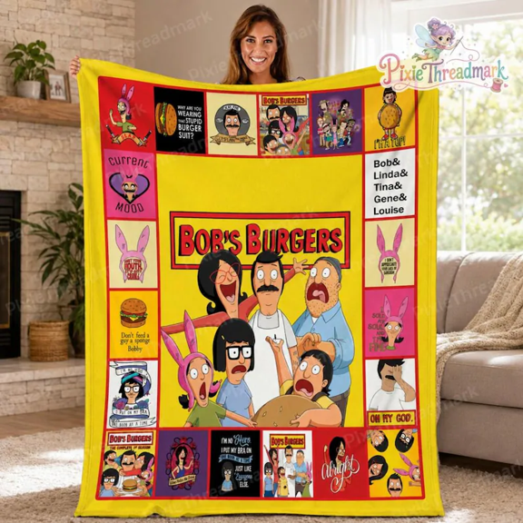 Bob’s Burgers Character Blanket, Funny Cartoon Family Fleece Throw