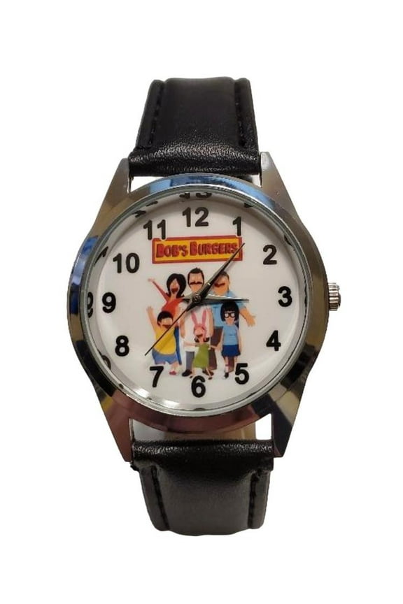Bob's Burgers Characters Quartz Black Leather Band Wrist Watch