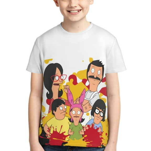 Bob's Burgers Happy Teen T Shirts Unisex Crewneck Short Sleeve T-Shirt Tees Top For Boys Girls Youth Kids Large