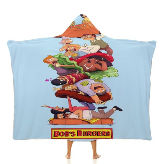 Bob's Burgers Hooded Blanket Soft Fleece Flannel Throw Wearable Blanket All Season for Bed Decorative 50"×60"