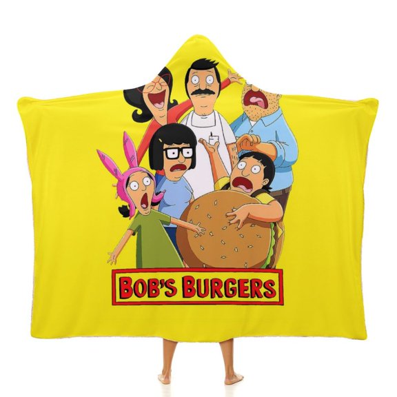 Bob's Burgers Hooded Blanket Soft Fleece Flannel Throw Wearable Blanket All Season for Bed Decorative 50"×60"