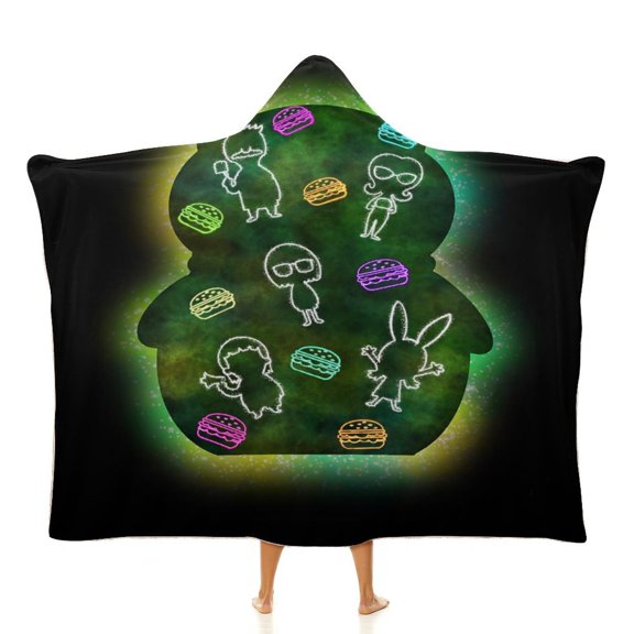 Bob's Burgers Hooded Blanket Soft Fleece Flannel Throw Wearable Blanket All Season for Bed Decorative 50"×60"