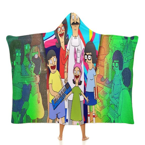 Bob's Burgers Hooded Blanket Soft Fleece Flannel Throw Wearable Blanket All Season for Bed Decorative 50"×60"