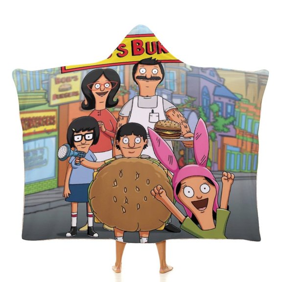 Bob's Burgers Hooded Blanket Soft Fleece Flannel Throw Wearable Blanket All Season for Bed Decorative 60"×80"