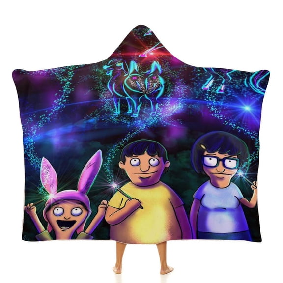 Bob's Burgers Hooded Blanket Soft Fleece Flannel Throw Wearable Blanket All Season for Bed Decorative 60"×80"