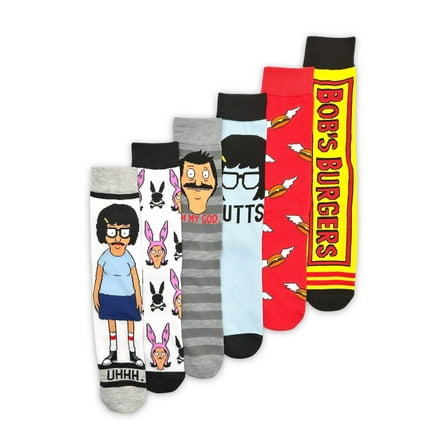 Bob's Burgers Men's Casual Crew Socks, 6-Pack, Size 8-12