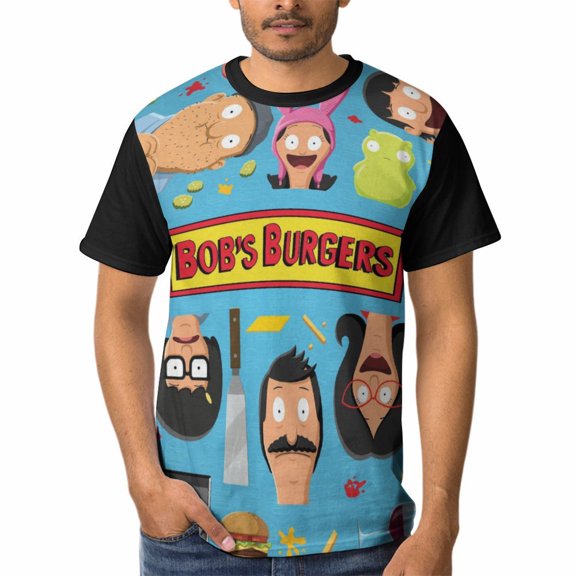Bob's Burgers Mens T-Shirt Short-Sleeved Shirts Round Neck Summer Tees Blouse for Outdoor S