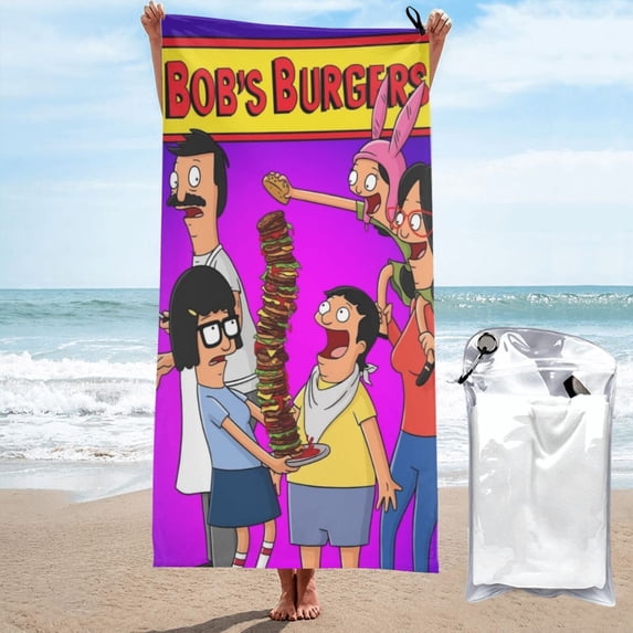 Bob's Burgers Microfiber Beach Towel, 27.5"x55" Oversized Sand Free Travel Towels Quick Dry Swimming Towel, Lightweight Camping Towel Super Absorbent Pool Towel for Vacation Essentials Gift