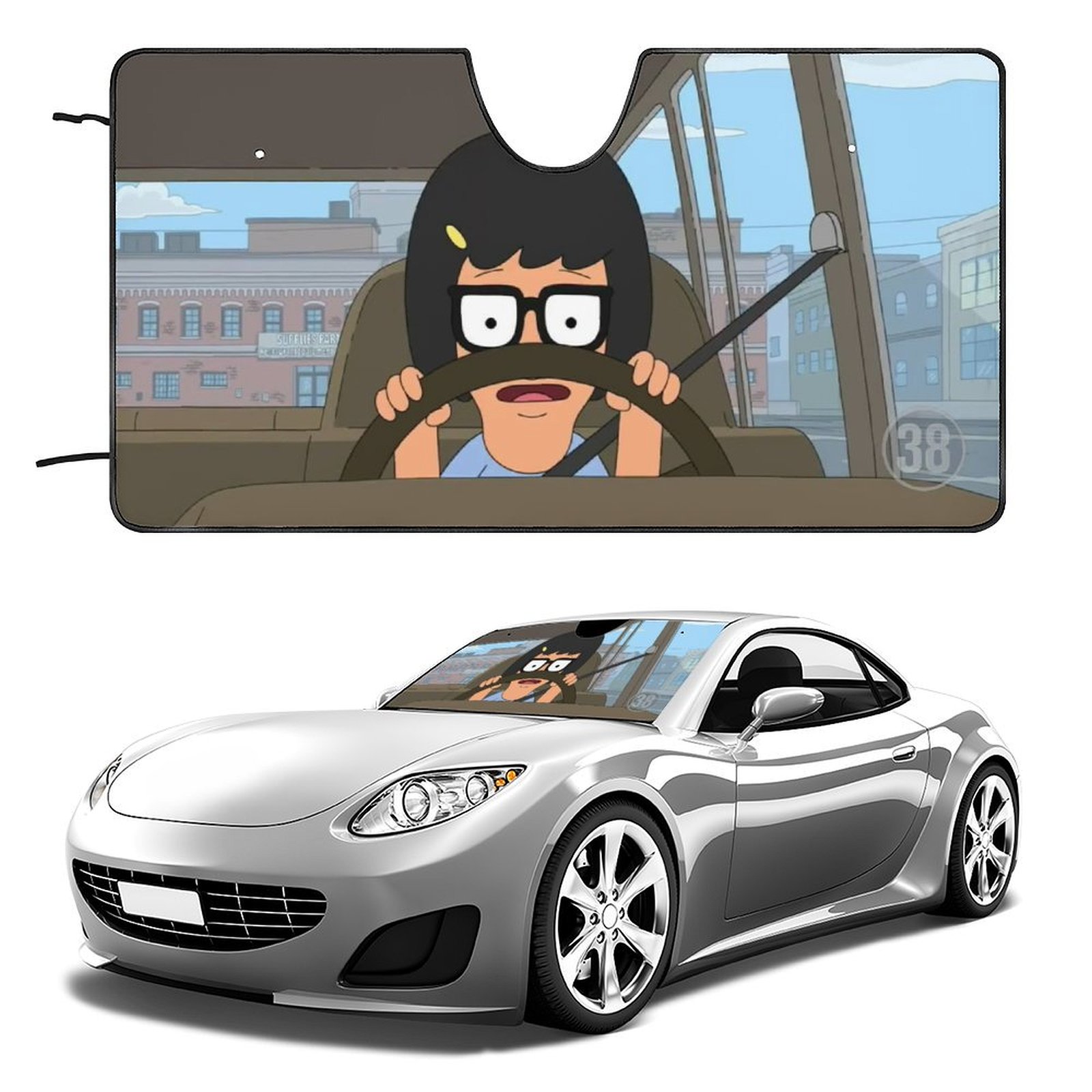 Bob's Burgers Tina Windshield Sunshades UV Reflector Sun Visor Foldable Car Sun Shade for Sedan