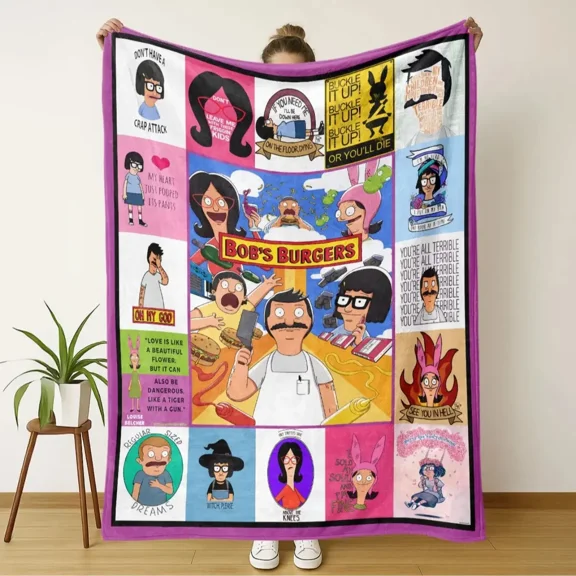 Bob's Burgers Velvet Fabric Flannel Throw Blanket, Cartoon Character Cheese-Themed Custom Graphic, Wrinkle Resistant, Breathable, Durable, Fade Resistant