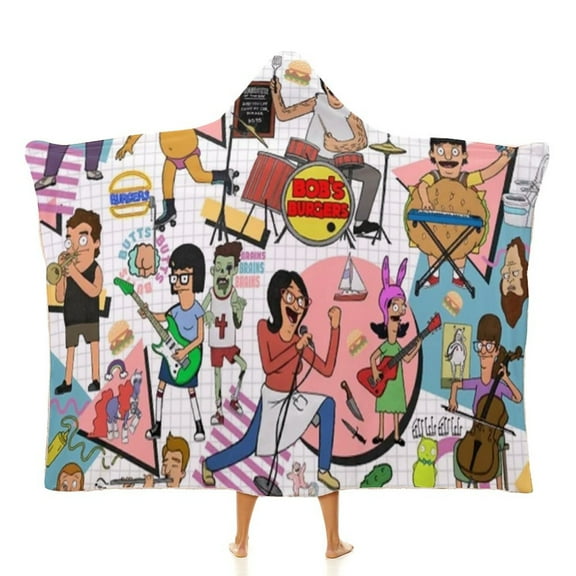 Bob's Burgers Wearable Blankets Hooded Soft Hoodie Blanket Winter Warm Throw Blankets Cape 40"x50"