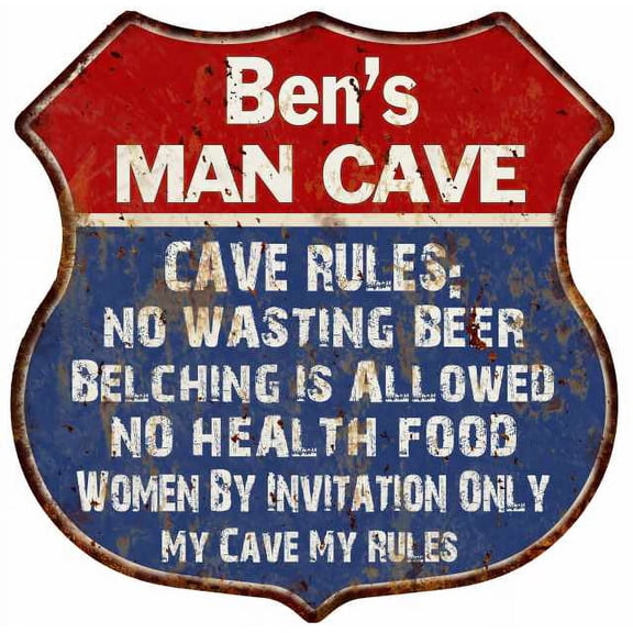 Bob's Man Cave Rules Sign Shield Metal Gift 211110023008