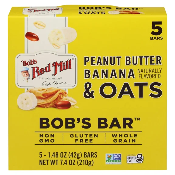 Bob's Red Mill Bar Oatmeal Peanut Butter Banana 5-Pack 7.4 oz (Pack of 6)