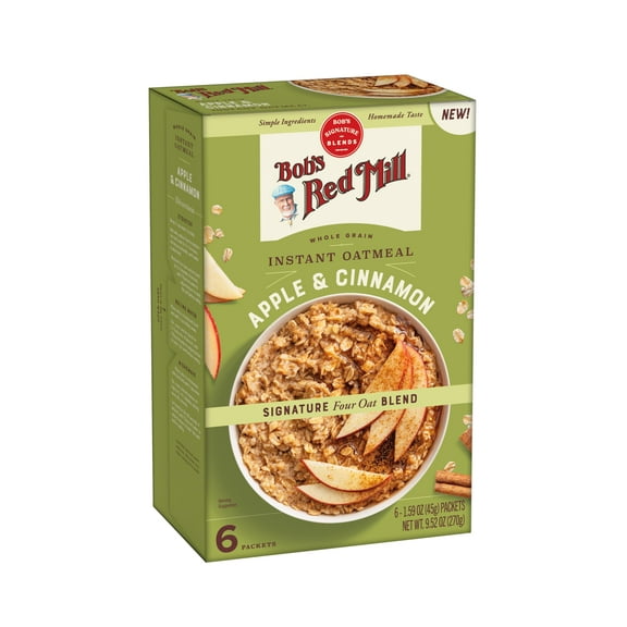 Bob's Red Mill Instant BDF32 Oatmeal Packets, Apple & Cinnamon, 6 Packets Total, Non-GMO, Gluten Free, Whole Grain