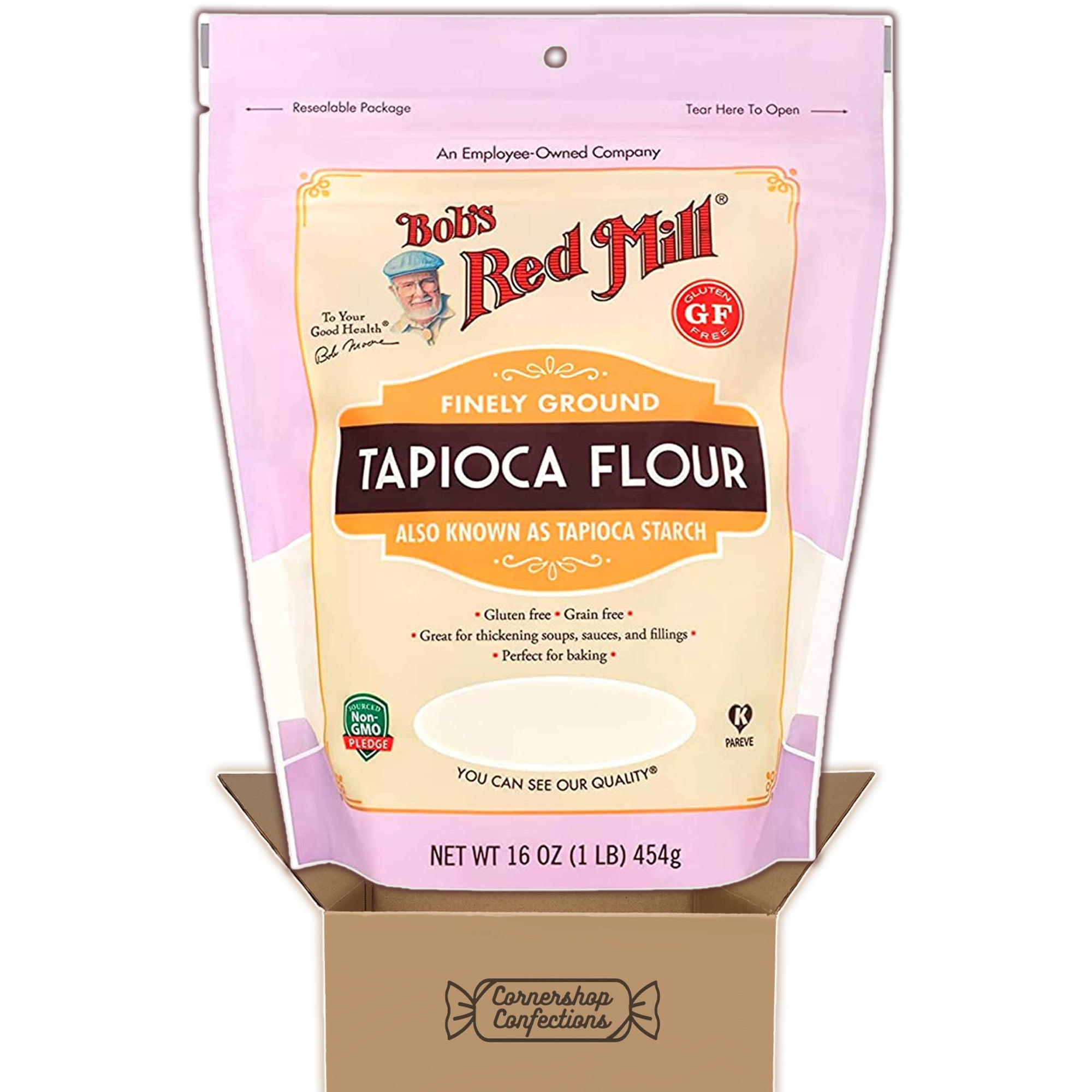 Bob's Red Mill Gluten-Free Finely Ground Tapioca Flour 16 oz Resealable Bag - Also Known As Tapioca Starch - For Cakes, Cookies, Puddings, Thickening Agent in Cornershop Confections Pack