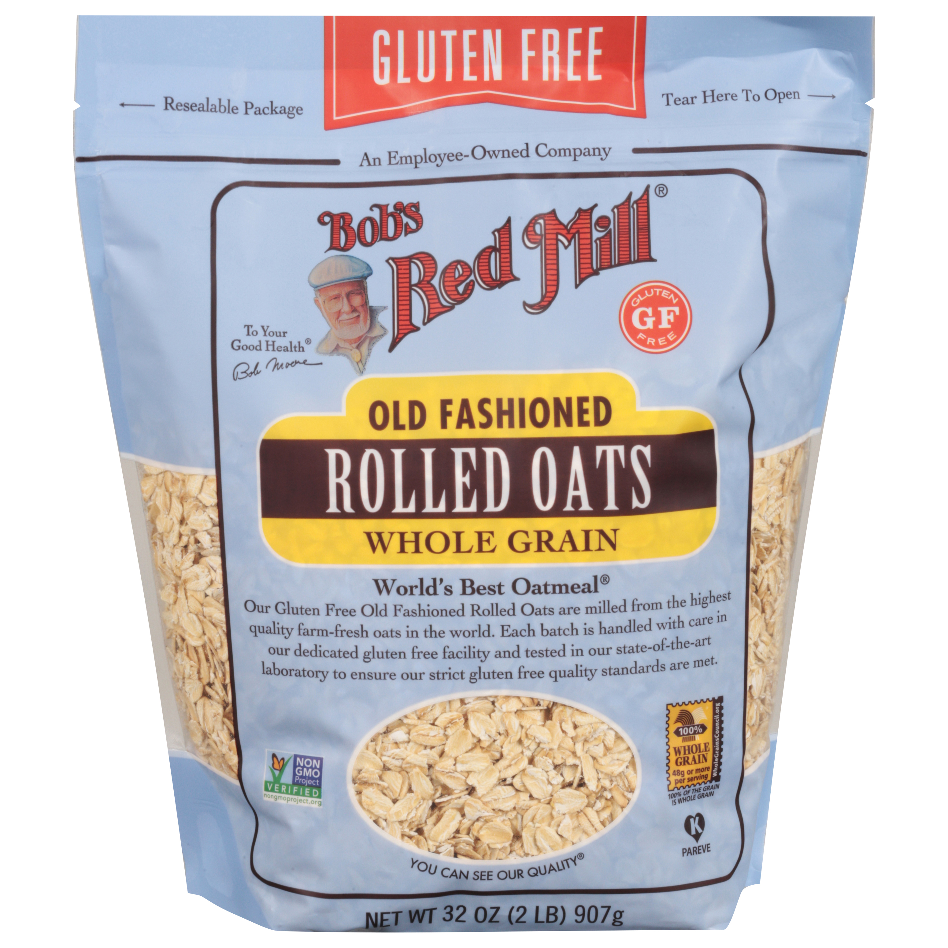 Bob's Red Mill Gluten Free Non-GMO Old Fashioned Rolled Oats, 32 oz Bag Shelf-Stable Ready-to-Cook - image 1 of 6