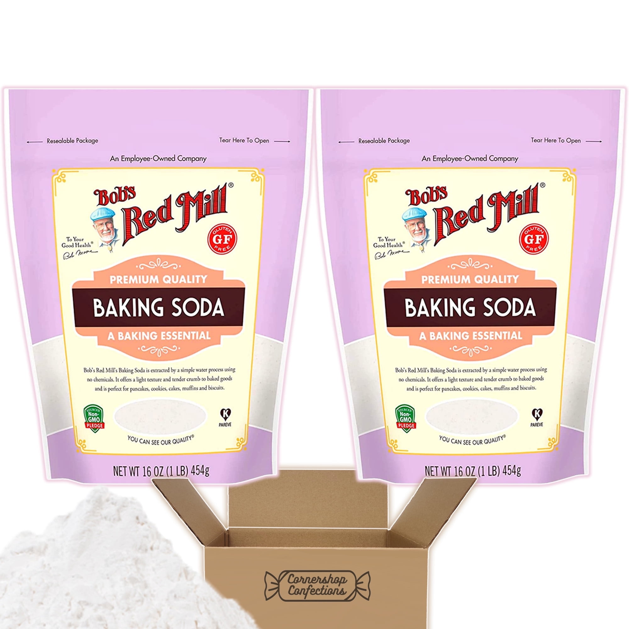 Bob's Red Mill Gluten-Free Premium Baking Soda 32 oz Bundle - 2 16oz Bags - Vegan, Paleo-Friendly, Non-GMO, Kosher - Baking Ingredient or For Natural Cleaning Products in Cornershop Confections Pack