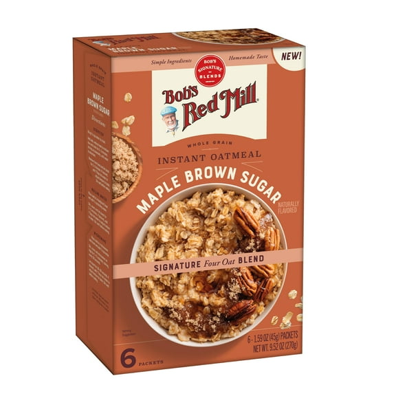 Bob's Red Mill Instant OKA4Oatmeal, Maple Brown Sugar, 6 Packets Total, Non-GMO, Gluten Free, Whole Grain