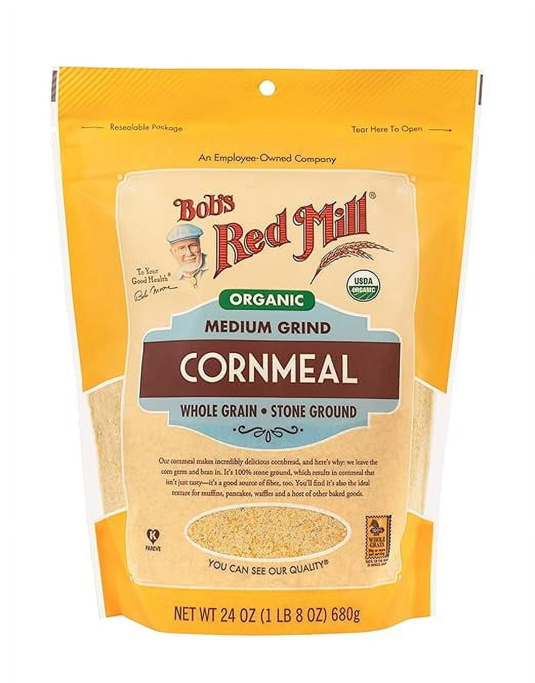 Bob's Red Mill Organic Medium Grind Cornmeal, 24oz (Pack of 1) - Non GMO, Whole Grain, Vegan, Kosher