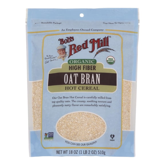 Bob's Red Mill - Oat Bran - Organic High Fiber Hot Cereal - Case of 4 - 18 oz.