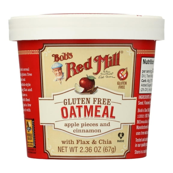 Bob's Red Mill Oatmeal Cup Apple Pieces and Cinnamon 2.36 oz Pack of 4