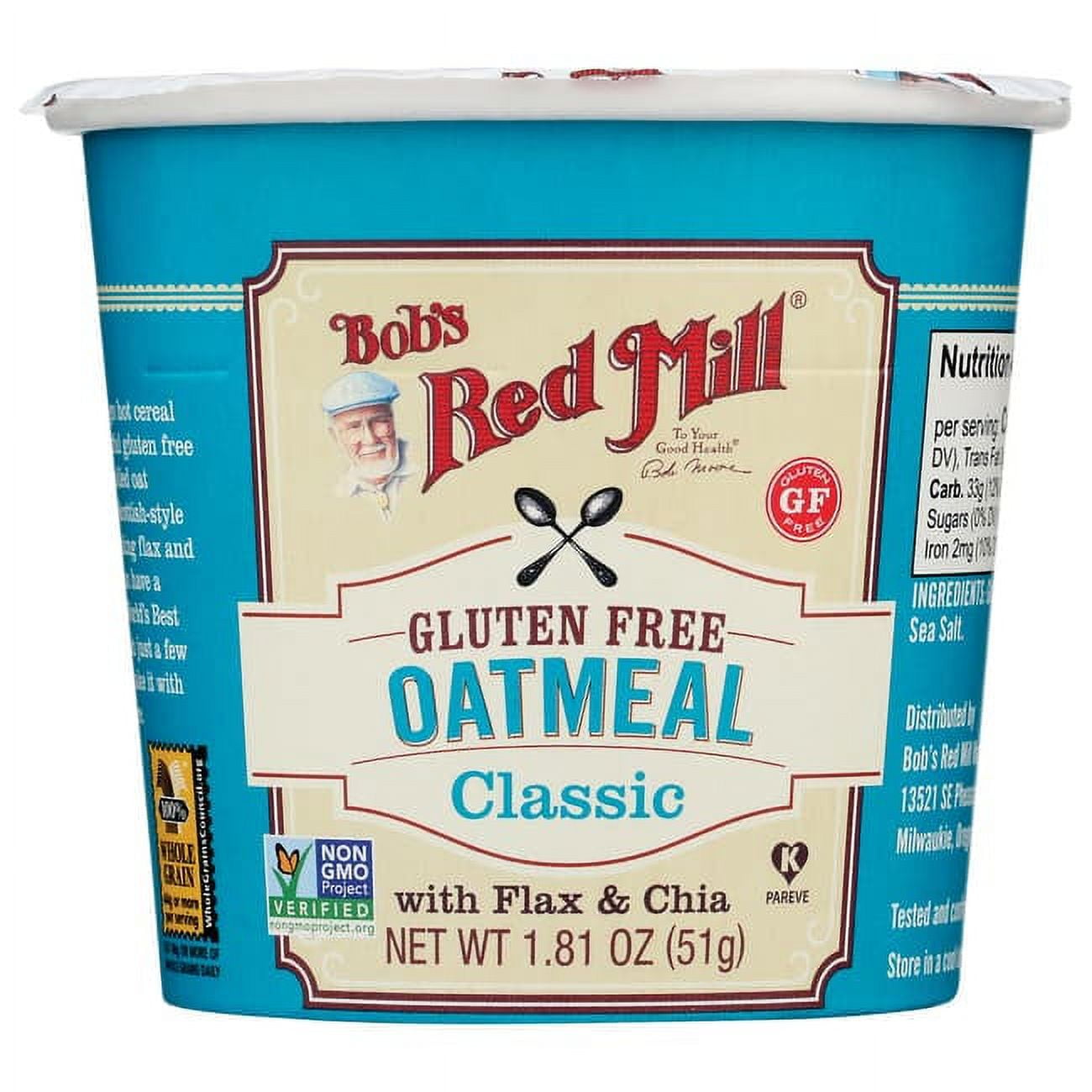 Bob's Red Mill, Oatmeal, Gluten Free, Classic, 1.81 oz Cup