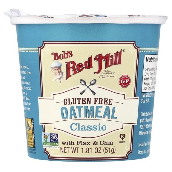 Bob's Red Mill, Oatmeal, Gluten Free, Classic, 1.81 oz Cup