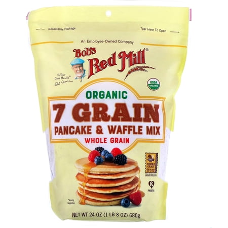 Bob's Red Mill, Organic 7 Grain Pancake & Waffle Mix, Whole Grain, 24 oz Pack of 4