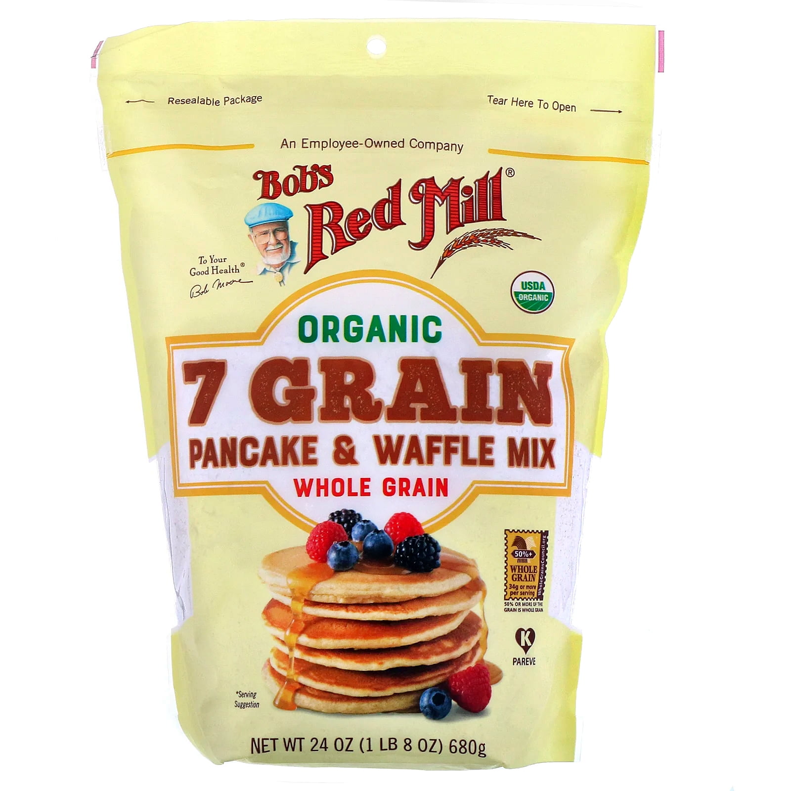 Bob's Red Mill, Organic 7 Grain Pancake & Waffle Mix, Whole Grain, 24