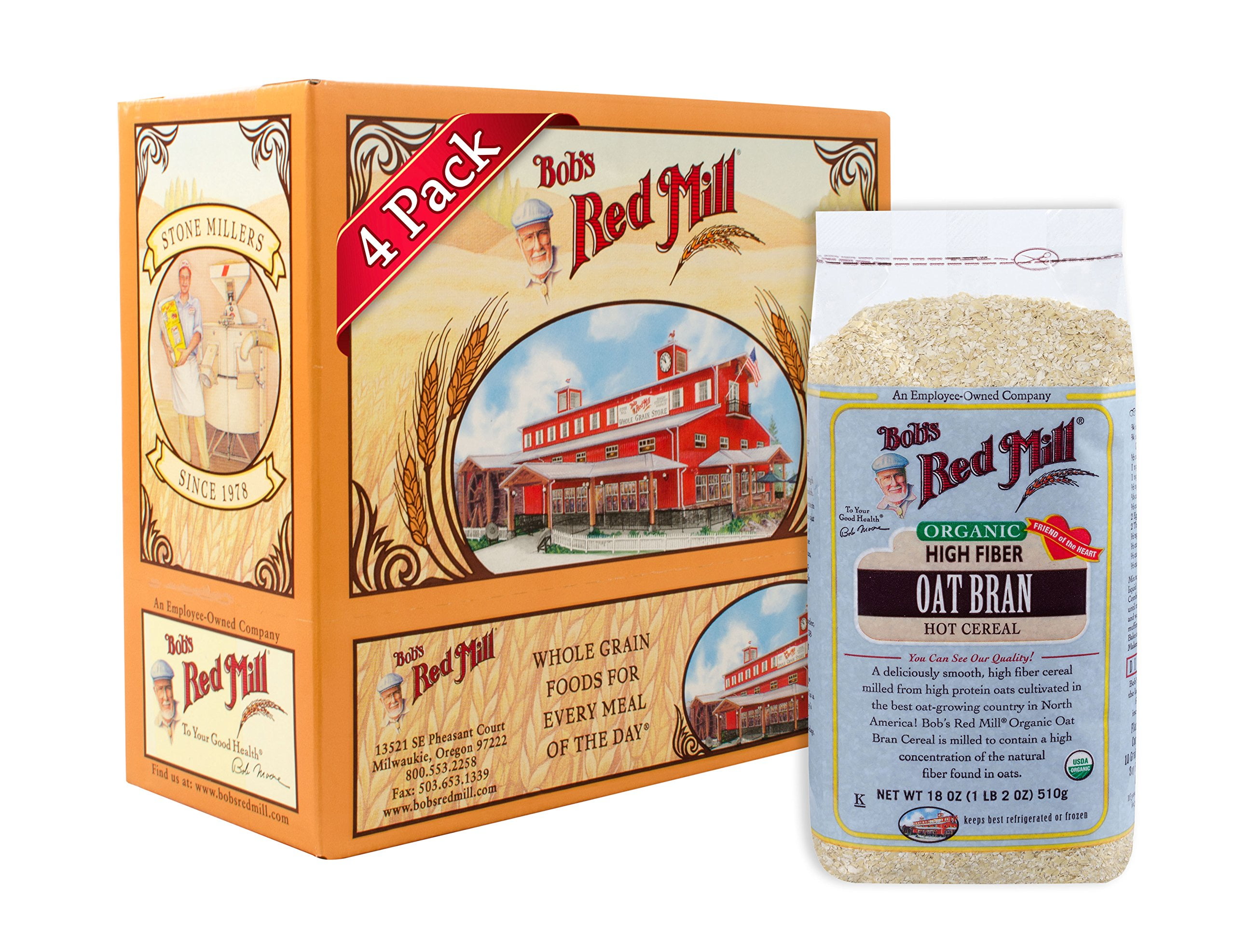 Bob's Red Mill Organic Oat Bran Hot Cereal, 18 Ounce (Pack of 4