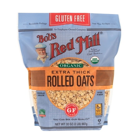 Bob's Red Mill Organic Rolled Oats Gluten Free Extra Thick 32 oz Pack of 4