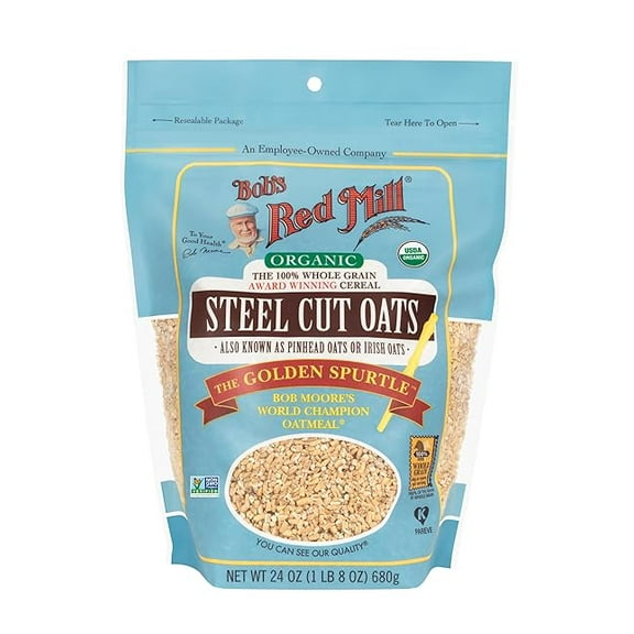 Bob's Red Mill Organic Steel Cut Oats, 24 oz (Pack of 1) - Organic, Non GMO, Whole Grain, Vegan, Kosher