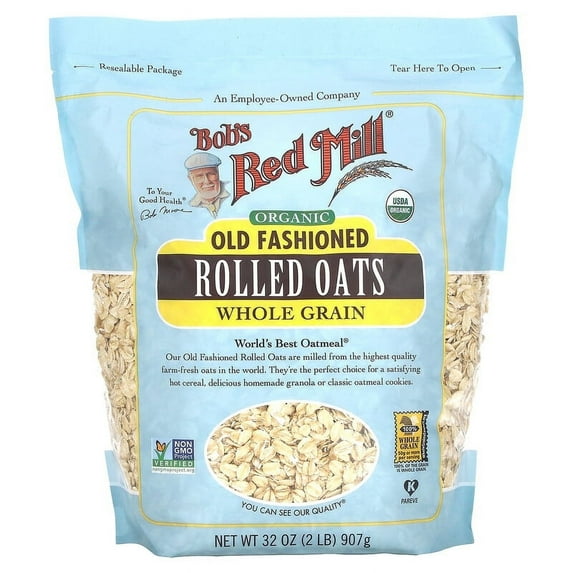 Bob's Red Mill Organic Whole Grain Rolled Oats Old Fashioned 32 oz Pack of 2