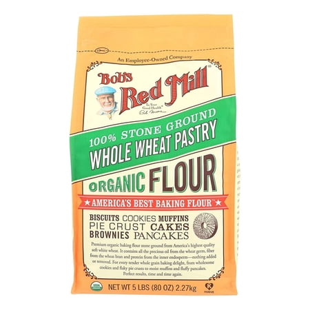 Bob's Red Mill Organic Whole Wheat Pastry Flour Stone Ground 5 lbs Pack of 2