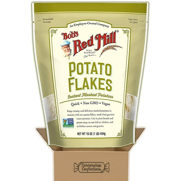 Bob's Red Mill Potato Flakes Instant Mashed Potatoes 16 oz Resealable Bag - Non-GMO, GF, Vegan, Quick to Make - Bread Crumb Substitute, Shepherd's Pie Topping in Cornershop Confections Pack
