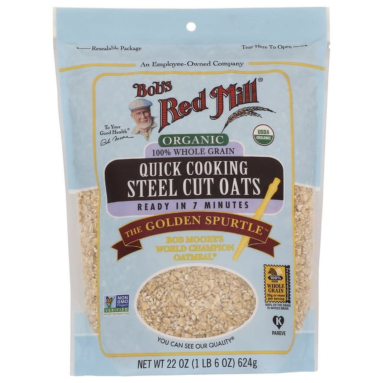 Bob's Red Mill, Quick Cooking Steel Cut Oats, Organic, Whole Grain, 22
