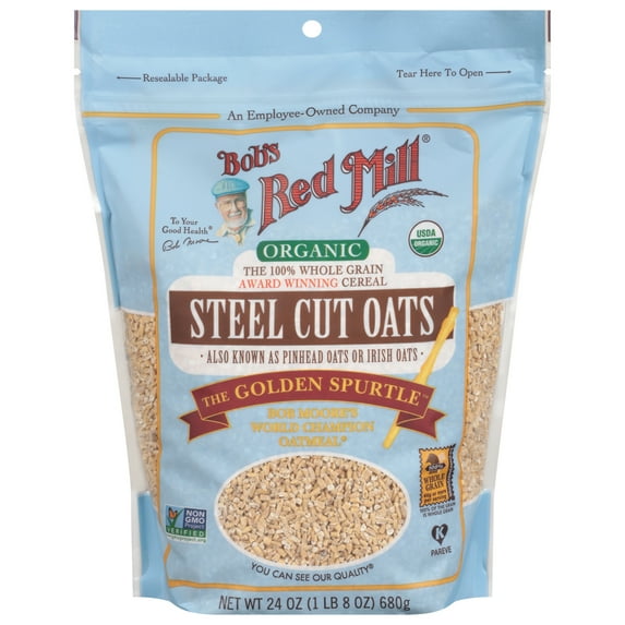 Bob's Red Mill Organic Steel Cut Oats 24 oz Shelf-Stable Bag Whole Grain Cook on Stovetop