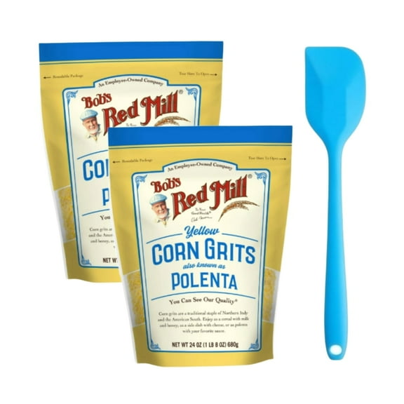 Bob's Red Mill, Yellow Corn Grits, Polenta, 24 oz (2 pack) and 8in Silicone Spatula (Color Varies)