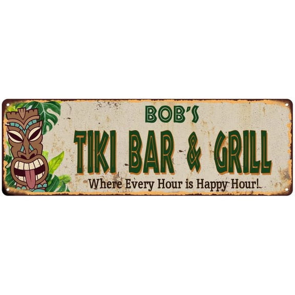 Bob's TIKI BAR & GRILL Metal Sign 6x18 Decor 106180040048