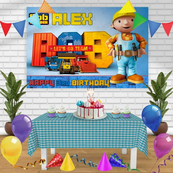 Bob the Builder Birthday Banner Personalized Party Backdrop Decoration 60 x 44 Inches