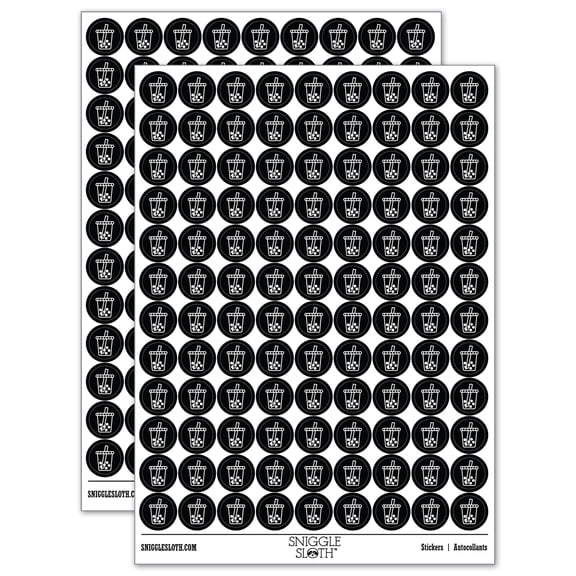 Boba Bubble Milk Tea 200+ Round Stickers - Black - Matte Finish - 0.50" Size
