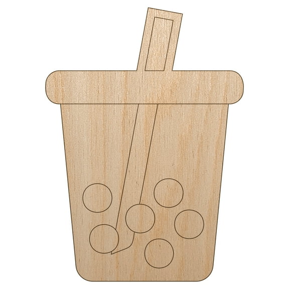 Boba Bubble Milk Tea Wood Shape Unfinished Piece Cutout Craft DIY Projects - 4.70 Inch Size - 1/8 Inch Thick