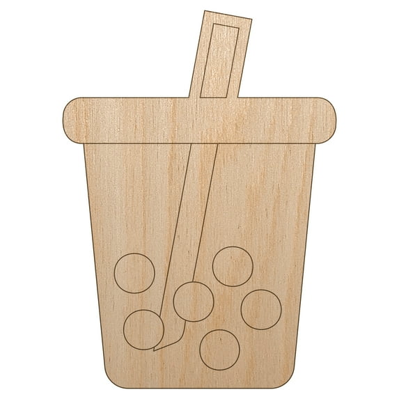 Boba Bubble Milk Tea Wood Shape Unfinished Piece Cutout Craft DIY Projects - 6.25 Inch Size - 1/4 Inch Thick