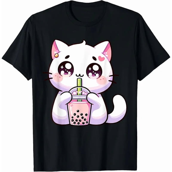 Boba Cat Bubble Tea Kawaii Cute Drink Lover Anime Winter Style Unisex T-Shirt, up to size 5XL