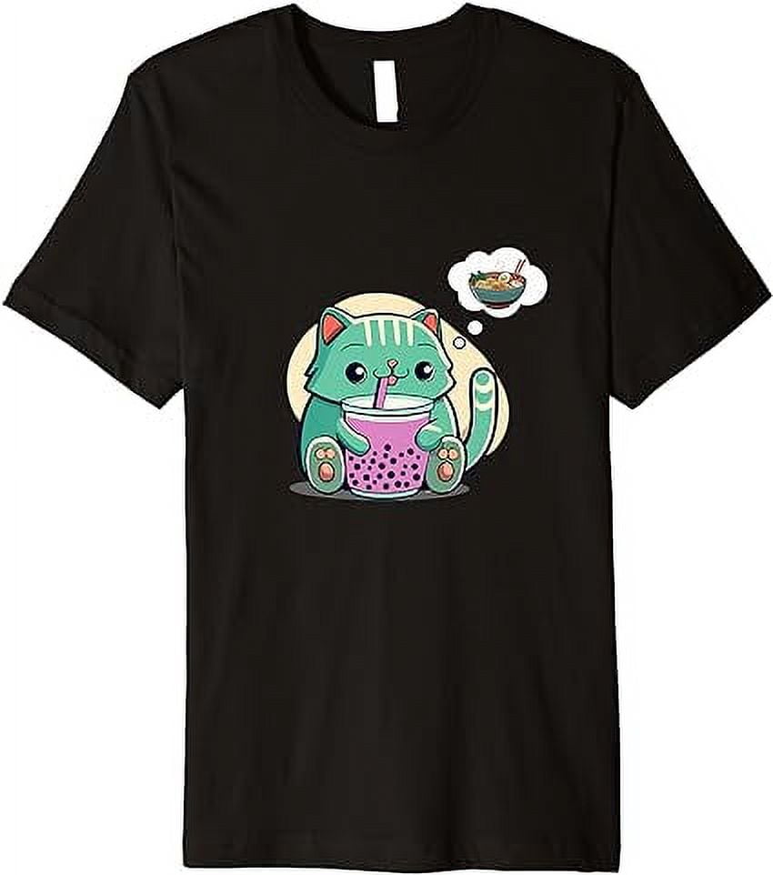 Boba Cat Drinking Boba Kitten Kawaii Japanese Kitty Bubbles Premium T ...