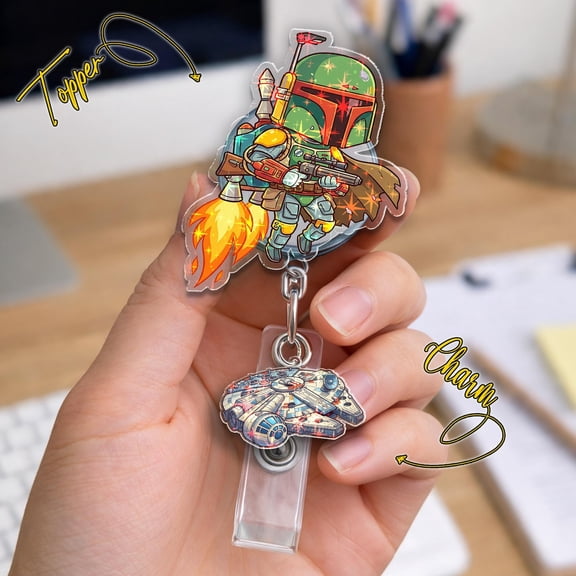 Boba Fett Badge Reel, Retractable ID Badge Holder, Nurse Teacher Office Badge, Star Wars Hologram Disney Badge Reel NHNS14
