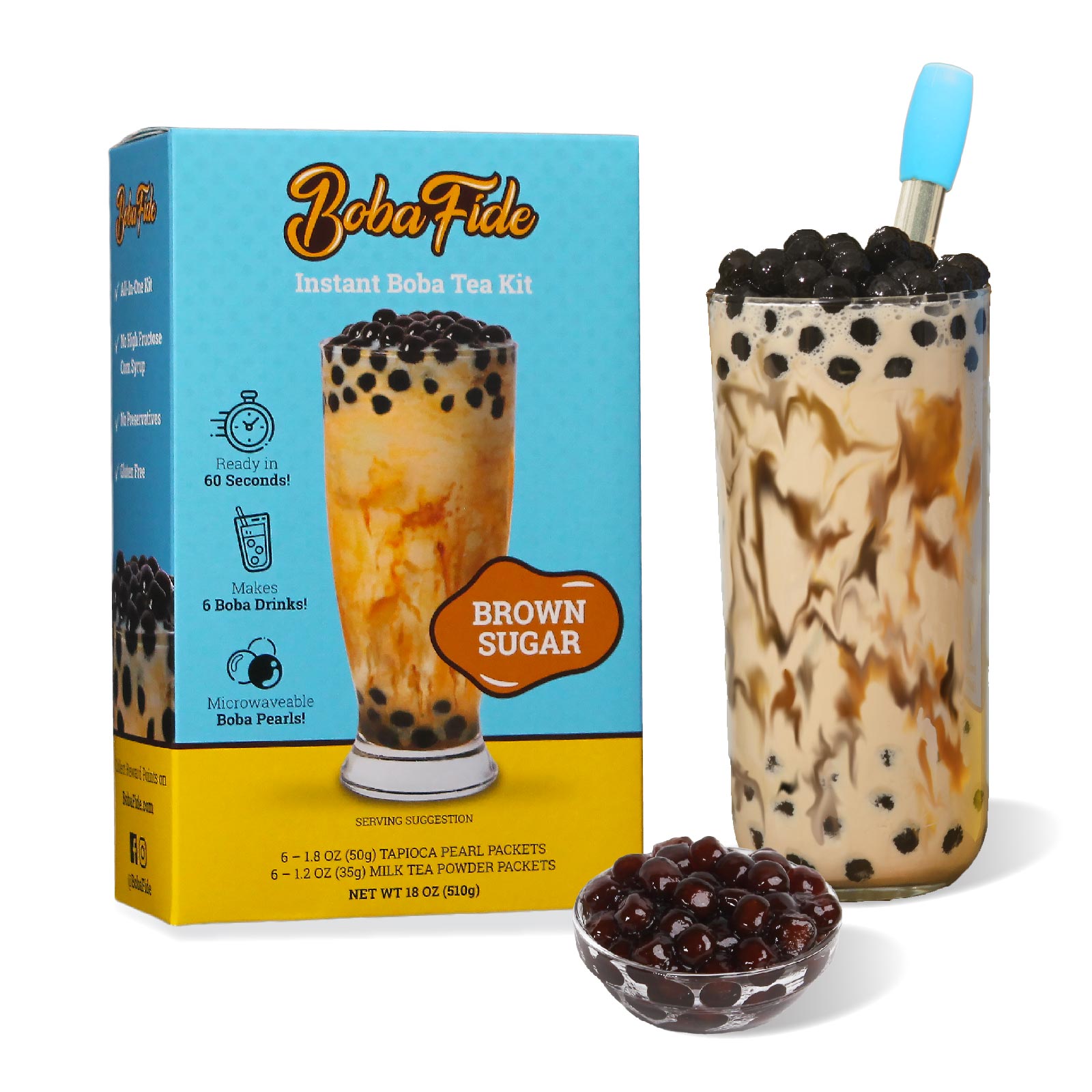Boba Fide Brown Sugar Boba Tea Kit + Reusable Boba Tea Straw, 6