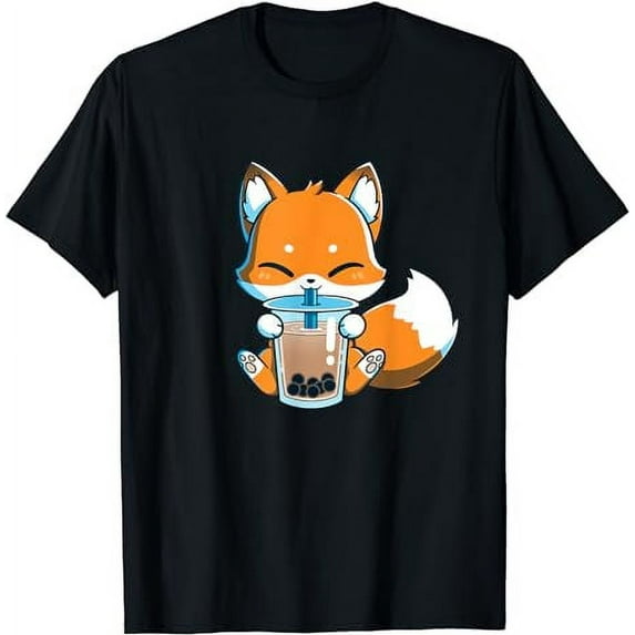 Boba Fox Drinking Cute Kawaii Japanese Foxy Anime T-Shirt T-Shirt