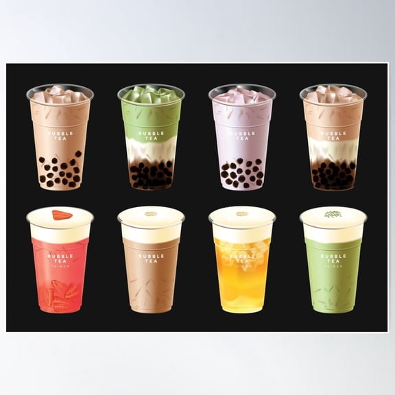 Boba Milk Tea Fruit Tea Set Poster Wall Art UNFRAMED PAPER POSTER, Home Decor